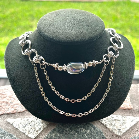 Handmade maille choker necklace aura crystal stainless steel chain boho goth - Picture 9 of 14